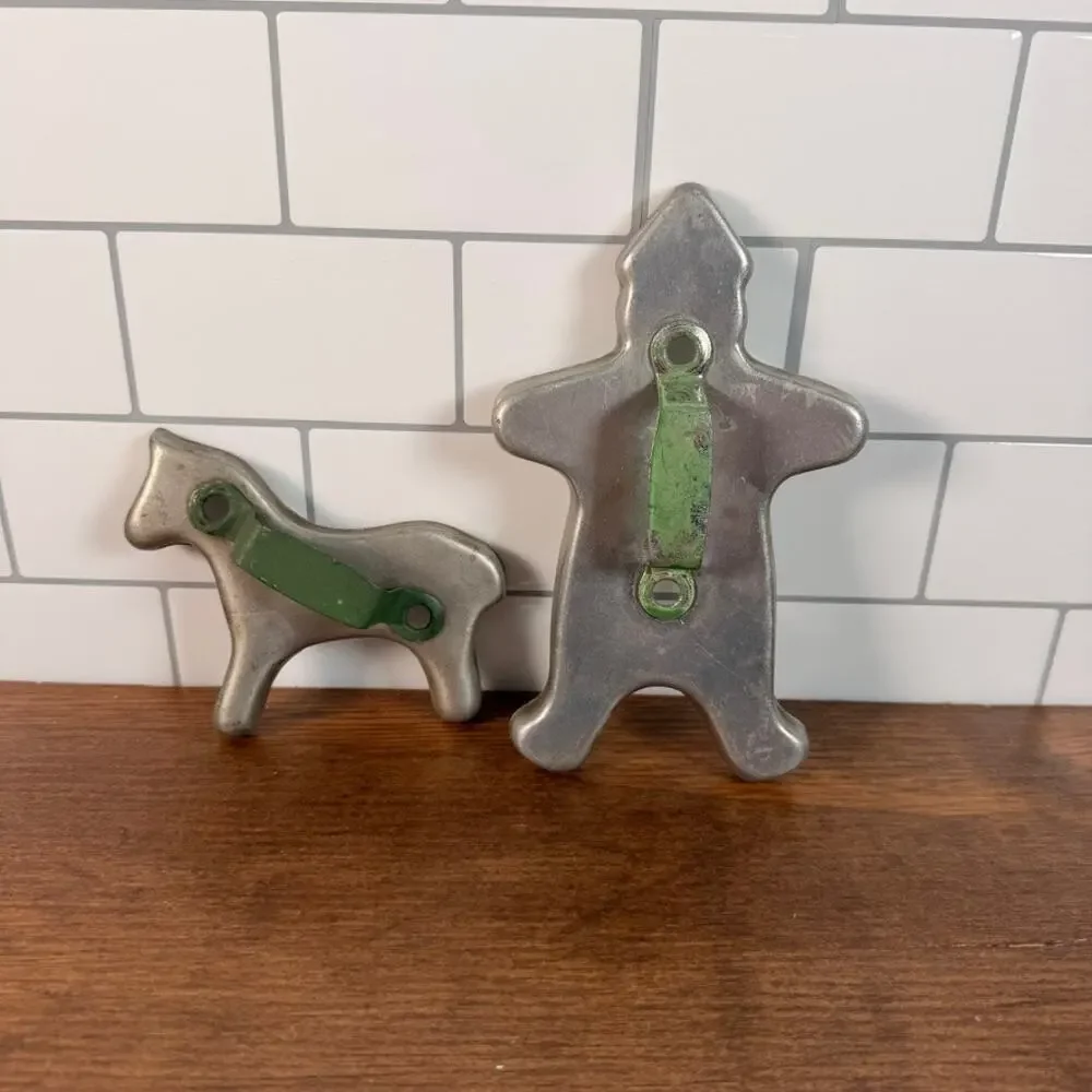 Vintage 1950s Aluminum Cookie Cutters Gingerbread Man & Horse